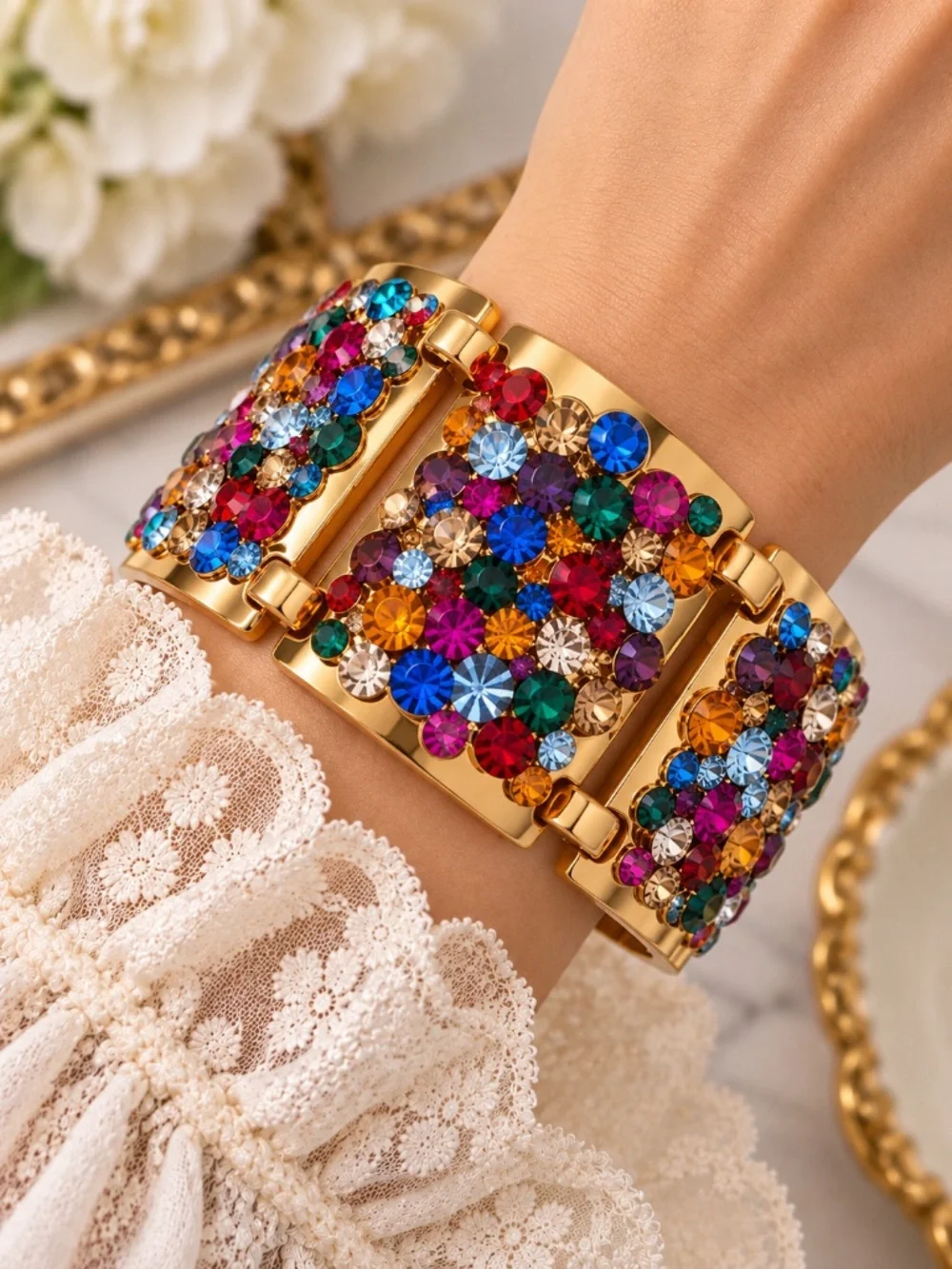KATE SPADE • Vintage Crystal Kaleidoscope Multicolor Statement Bracelet